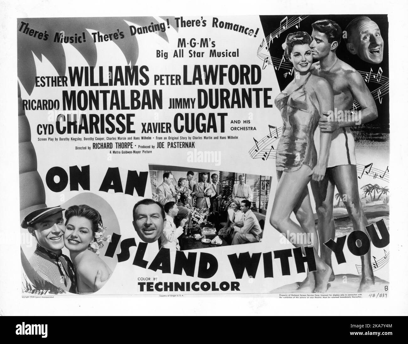 ESTHER WILLIAMS PETER LAWFORD RICARDO MONTALBAN JIMMY DURANTE CYD CHARISSE E XAVIER CUGAT IN SU UN'ISOLA CON VOI 1948 REGISTA RICHARD THORPE PRODUTTORE JOE PASTERNAK METRO GOLDWYN MAYER Foto Stock