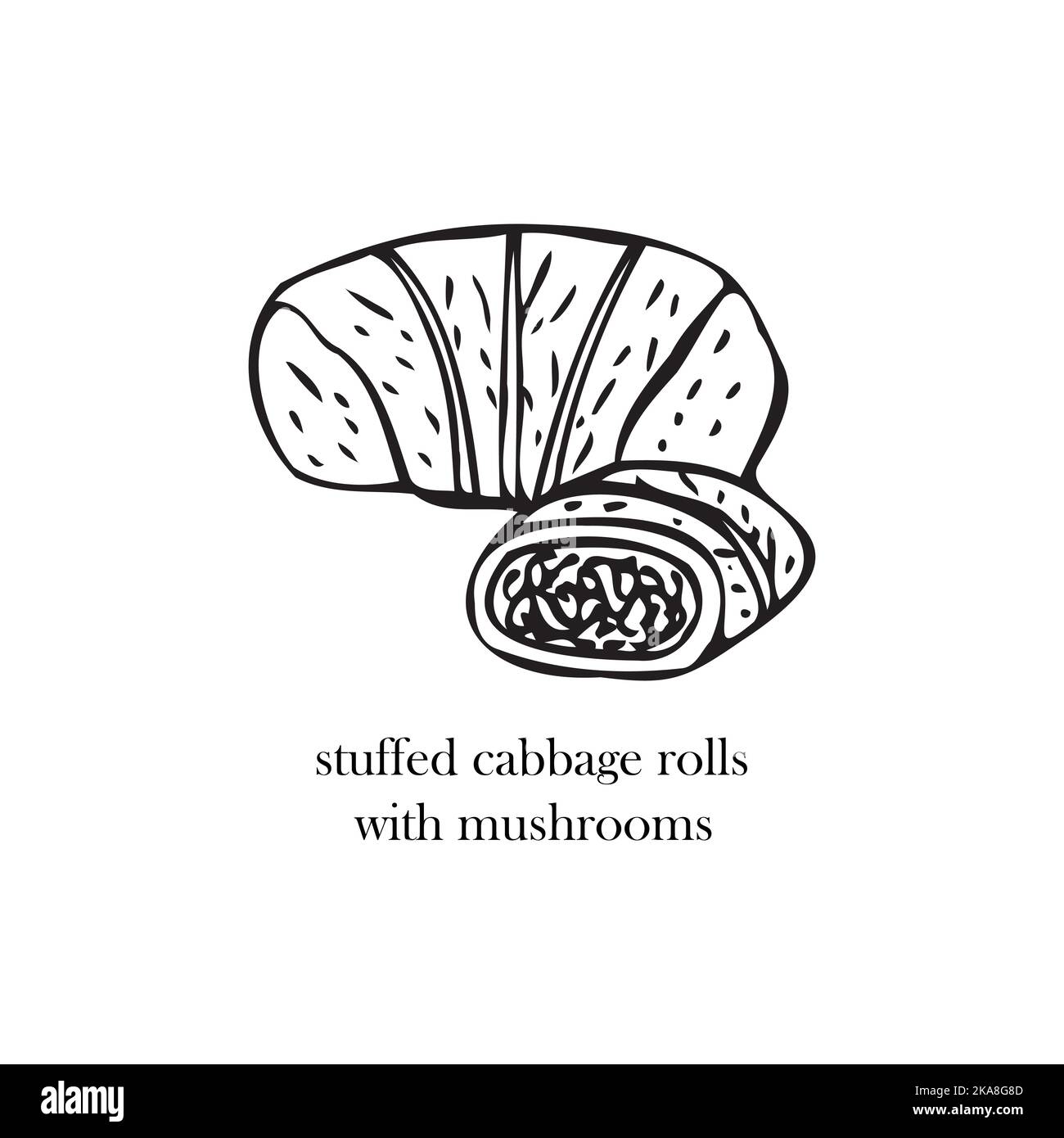 Illustrazione vettoriale di un piatto ucraino - involtini di cavolo ripieni con funghi. Piatti per Natale e Capodanno. Illustrazione Vettoriale