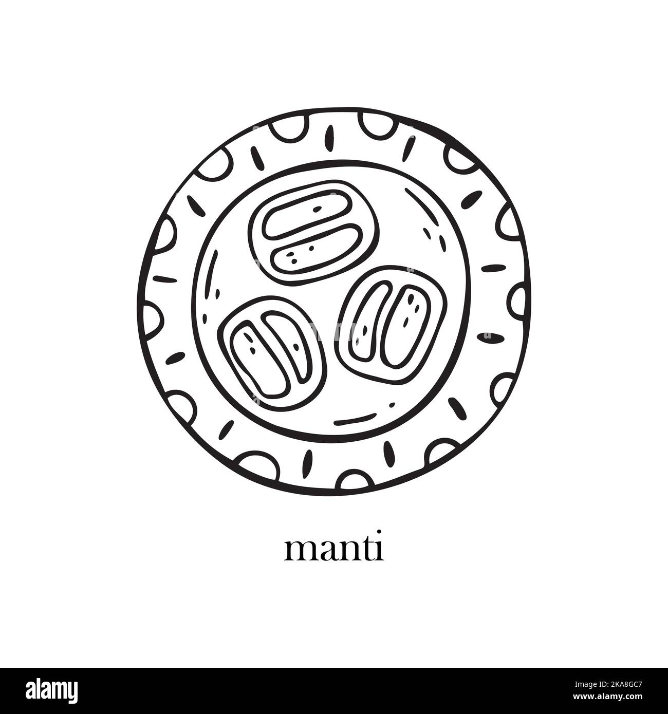 Illustrazione vettoriale di un piatto uzbeko - manti. Piatti per Natale e Capodanno. Illustrazione Vettoriale