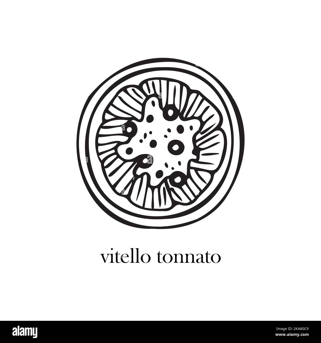 Illustrazione vettoriale di un piatto italiano - vitello tonnato. Piatti per Natale e Capodanno. Illustrazione Vettoriale
