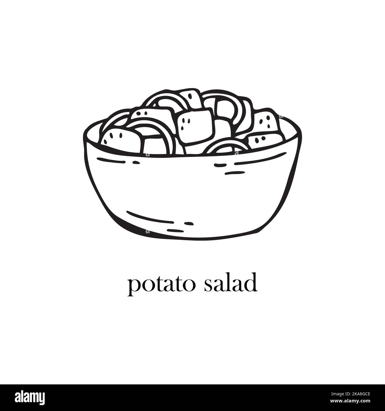 Illustrazione vettoriale di un piatto tedesco - insalata di patate. Piatti per Natale e Capodanno. Illustrazione Vettoriale