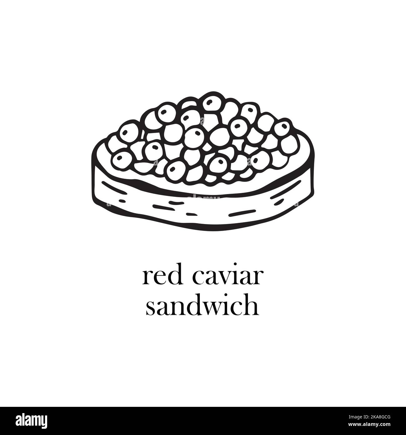 Illustrazione vettoriale di un piatto russo - panino caviale rosso. Piatti per Natale e Capodanno. Illustrazione Vettoriale