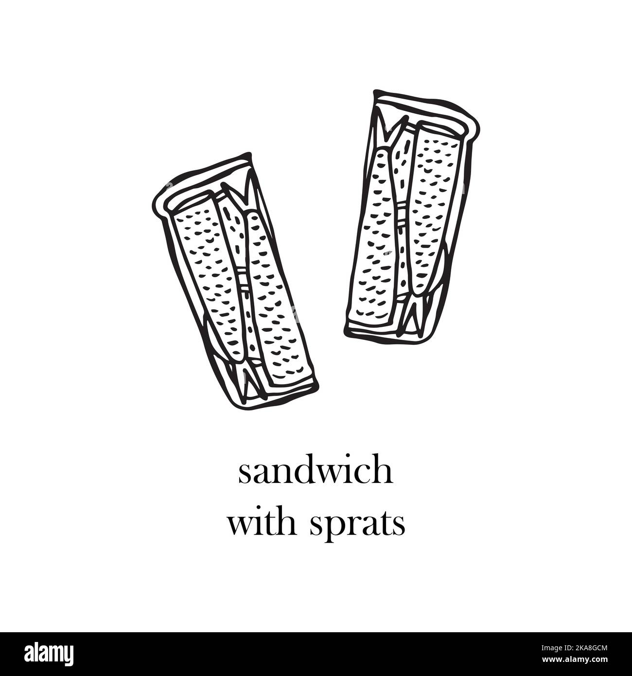 Illustrazione vettoriale di un piatto russo - sandwich con spratti. Piatti per Natale e Capodanno. Illustrazione Vettoriale