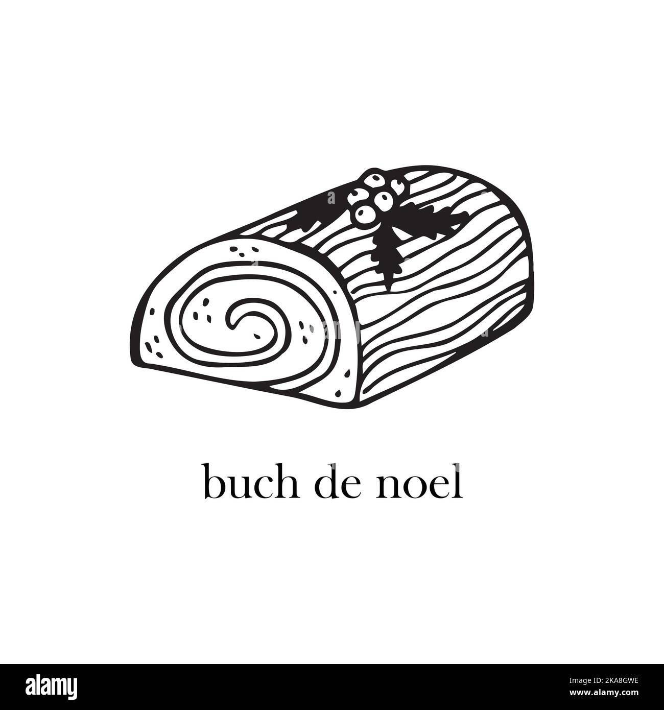 Illustrazione vettoriale di un piatto francese - buch de noel. Piatti per Natale e Capodanno. Illustrazione Vettoriale