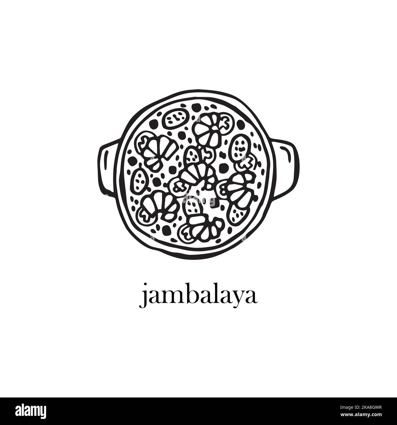 Illustrazione vettoriale di un piatto americano - jambalaya. Piatti per Natale e Capodanno. Illustrazione Vettoriale