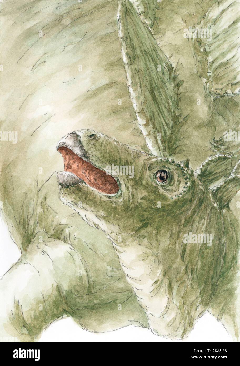 Ritratto di Stegosauro. Matita e acquerello su carta. Foto Stock