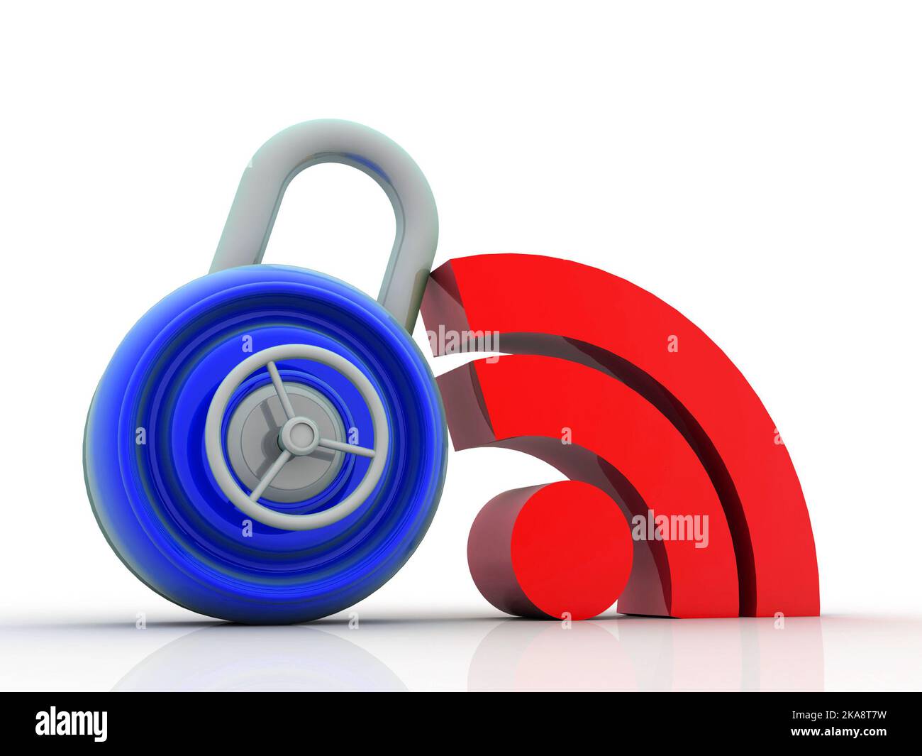 3D illustrazione simbolo WIFI con lucchetto Foto Stock