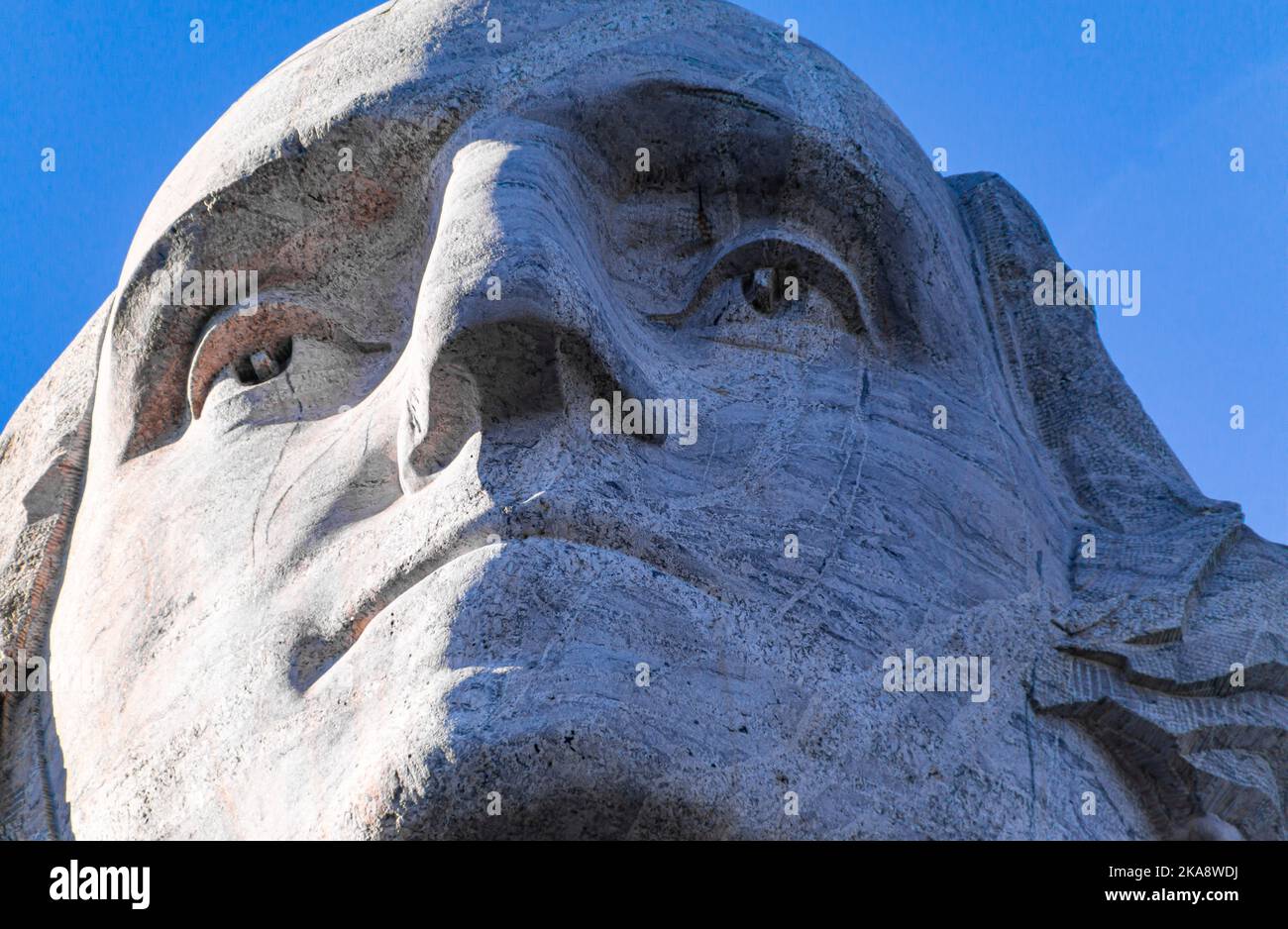 Volto scolpito del presidente George Washington sulla cima del monte Rushmore, Mount Rushmore National Memorial, South Dakota, USA Foto Stock