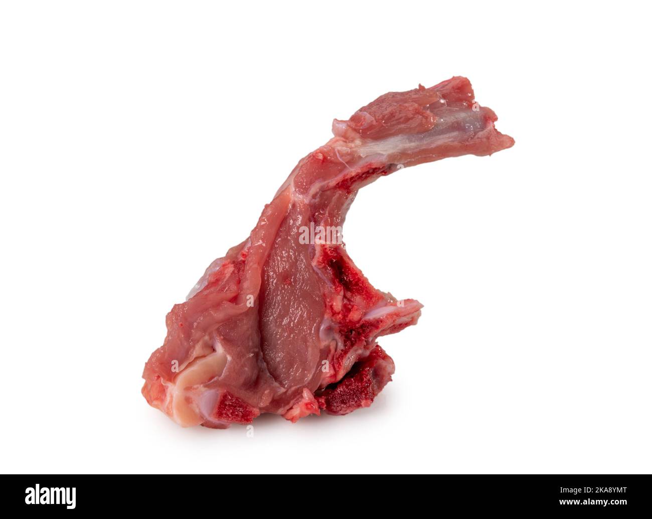 Lombata di agnello fresco crudo tagliata isolata su bianco, percorso di taglio Foto Stock