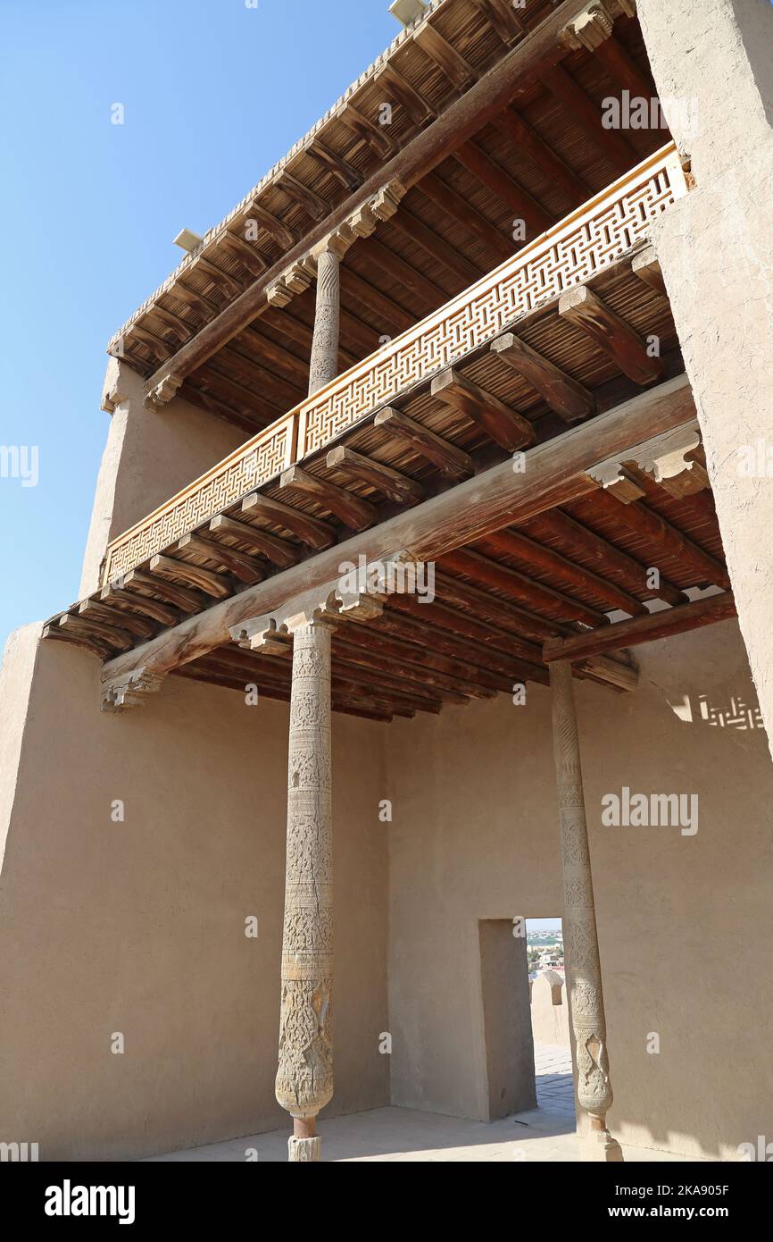 AK Sheikh Bobo Bastion, Kunya Ark Palace terrazza sul tetto, Ichan Kala (fortezza interna), Khiva, Khorezm Provincia, Uzbekistan, Asia centrale Foto Stock