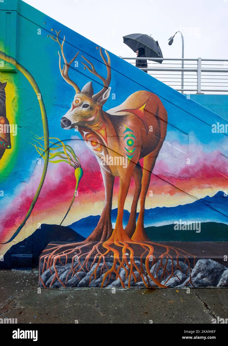 Dallas Street Breakwater, Victoria, British Columbia, Canada; murale di un cervo Foto Stock