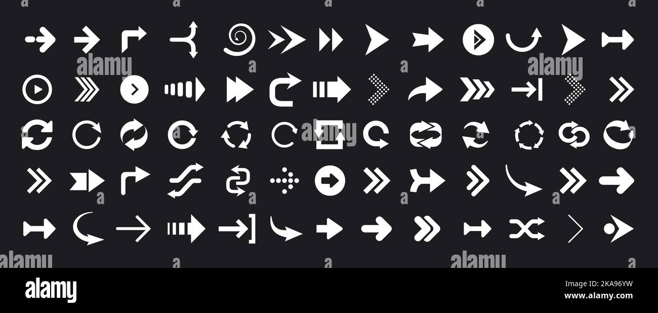 Illustrazione vettoriale delle icone con freccia nera. Frecce Web. Illustrazione Vettoriale