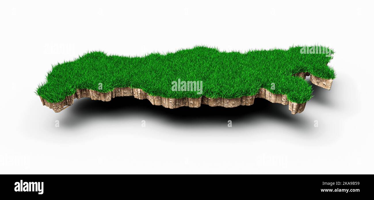 Un'illustrazione del 3D di una Russia mappa geologia del suolo sezione trasversale con erba verde Foto Stock