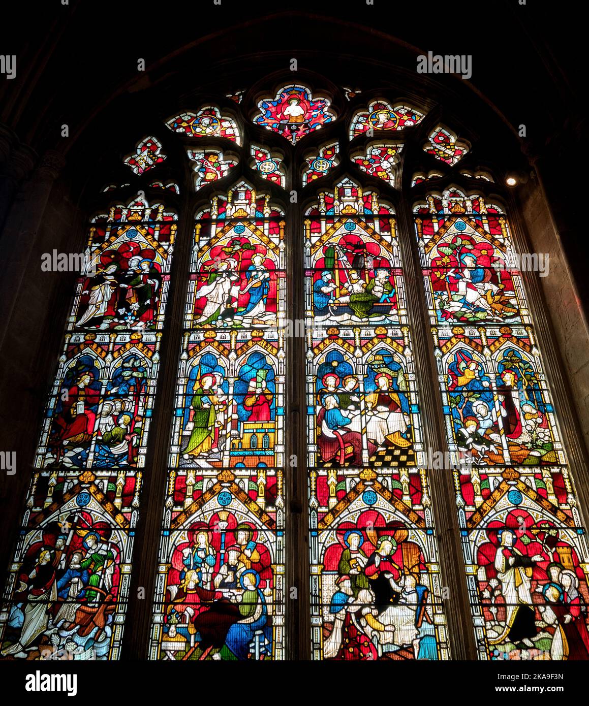 Vetrate nella Cattedrale di Ely, Cambridgeshire Foto Stock