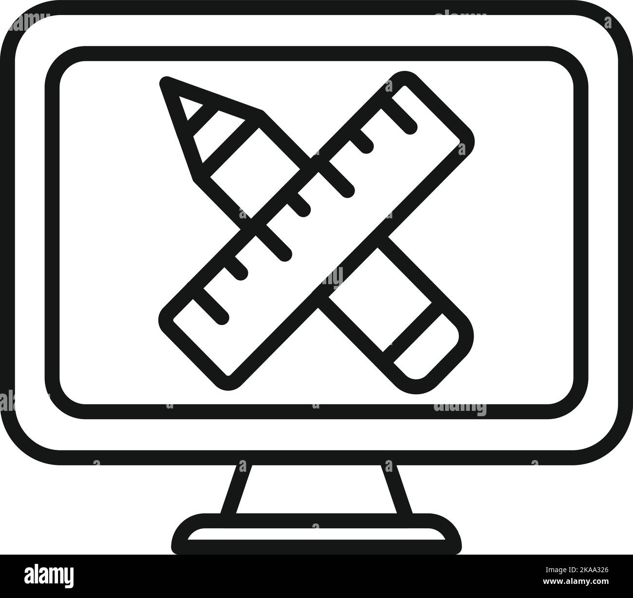 Tracciare il vettore di contorno dell'icona del monitor. Web ux. Studio di lavoro Illustrazione Vettoriale