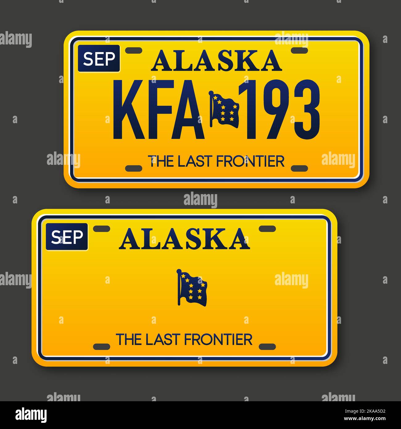Targa auto retrò per il design degli striscioni. Stato dell'Alaska. Illustrazione del vettore isolato. Business, set di icone Illustrazione Vettoriale