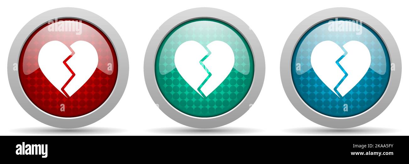 Broken Heart vettore icona set, lucido web bottoni raccolta Illustrazione Vettoriale