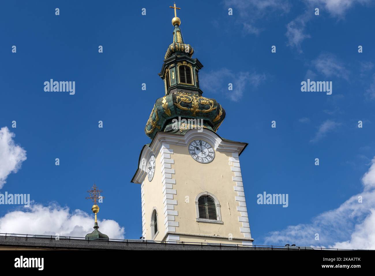 La Chiesa della Visitazione della Beata Vergine Maria dal mercato agricolo Dolac, Gornji Grad, Zagabria, Croazia Foto Stock