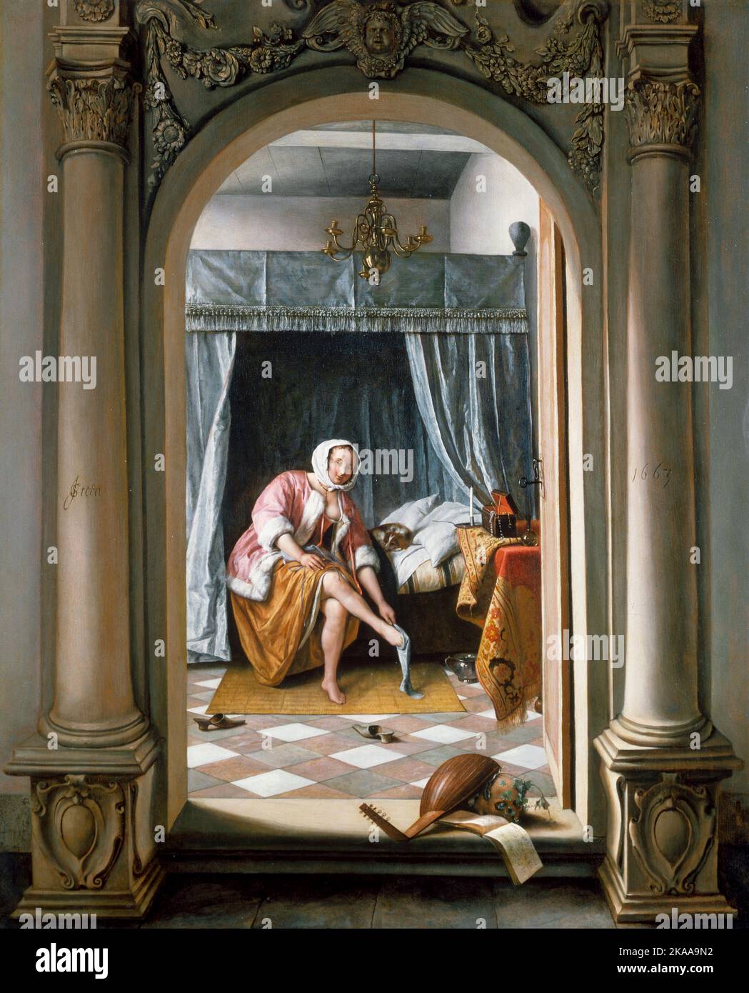 Donna al suo gabinetto, 1663, Pittura di Jan Steen Foto Stock