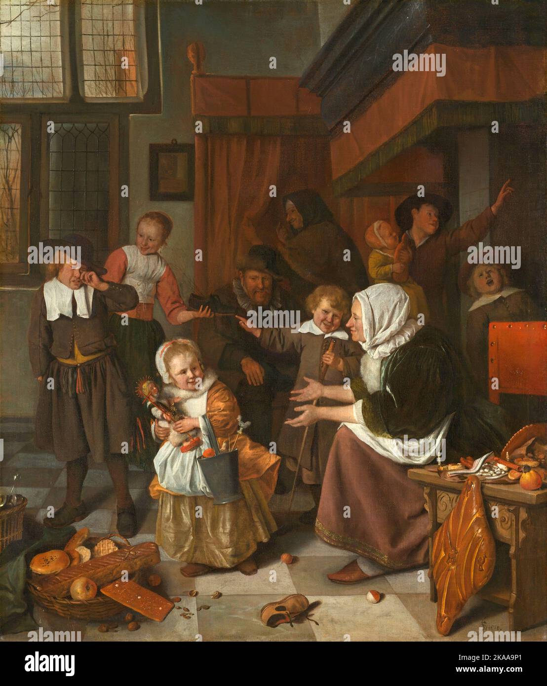 La festa di San Nicola, circa 1665–1668, Pittura di Jan Steen Foto Stock