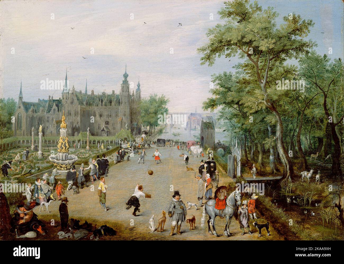 Prima di un palazzo di campagna, dipinto di Adriaen van de Venne Foto Stock