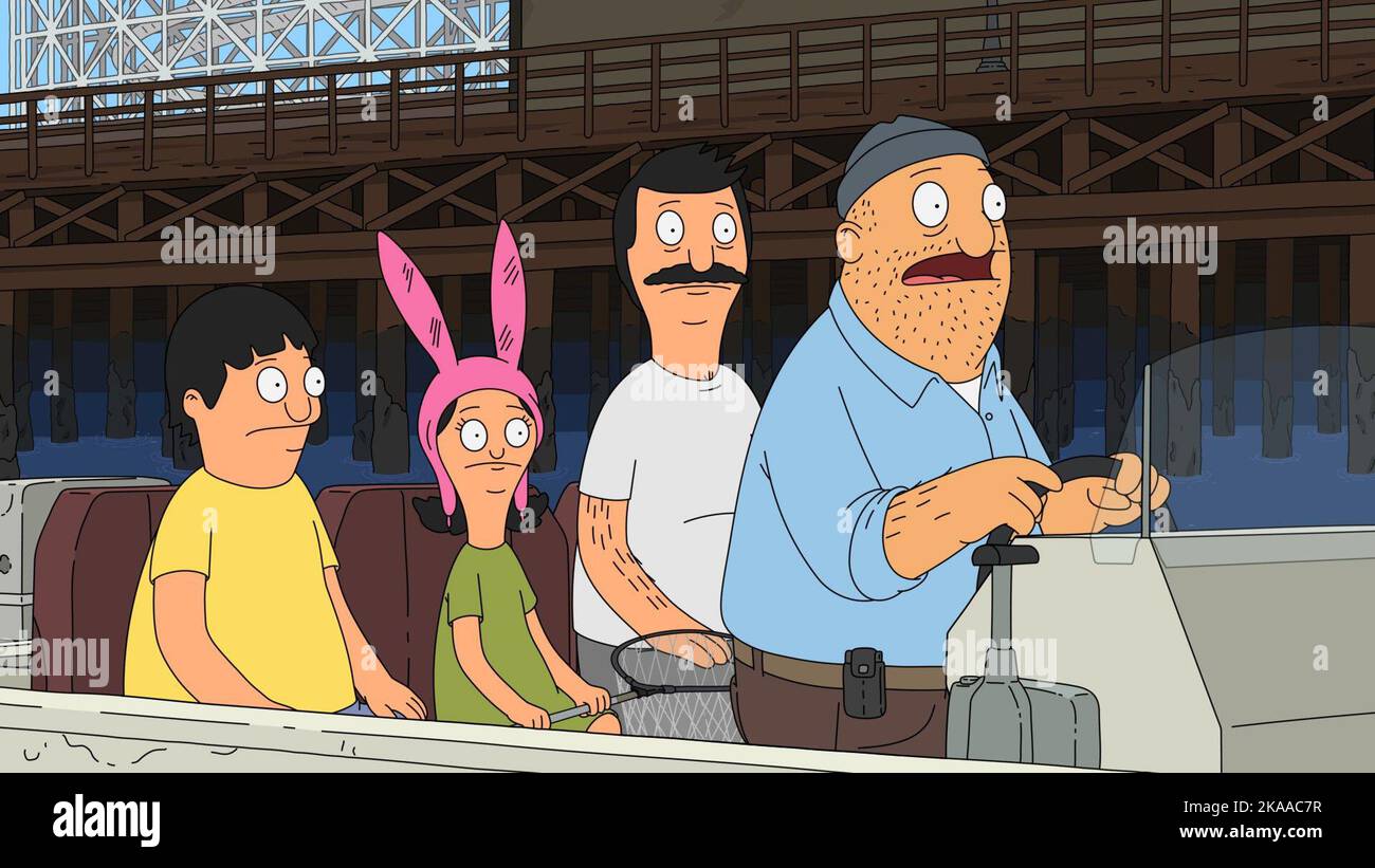 BOB'S BURGERS, da sinistra: Gene Belcher (voce: Eugene Mirman), Louise Belcher (voce: Kristen Schaal), Bob Belcher (voce: H. Jon Benjamin), Teddy Francisco (voce: Larry Murphy), 'so You Stink You Can Dance?', (Stagione 13, ep. 1305, in onda il 23 ottobre 2022). Foto: ©Fox / courtesy Everett Collection Foto Stock