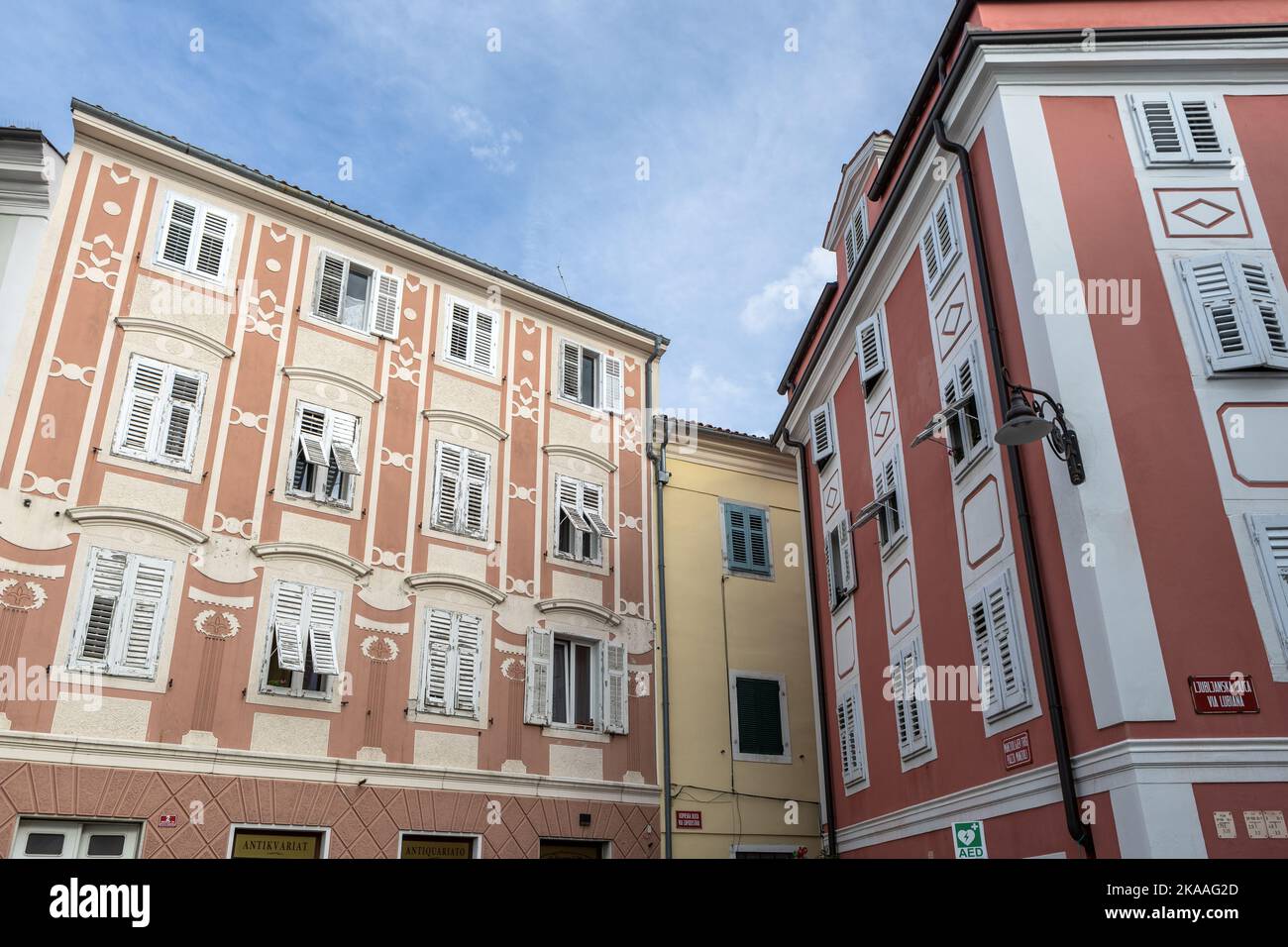 Edifici decorativi, Izola, Slovenia Foto Stock