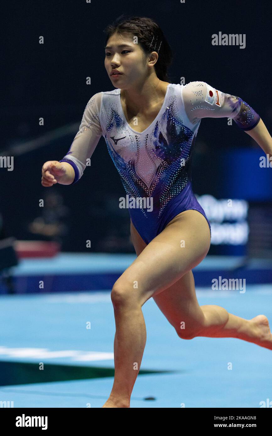 Liverpool, Regno Unito. 01st Nov 2022. Liverpool, Inghilterra, novembre 1st 2022 Ayaka Sakaguchi (JPN) compete sul Vault durante le finali femminili della squadra ai campionati mondiali di ginnastica di FIG alla M&S Bank Arena di Liverpool, Inghilterra Dan o' Connor (Dan o' Connor/SPP) Credit: SPP Sport Press Photo. /Alamy Live News Foto Stock