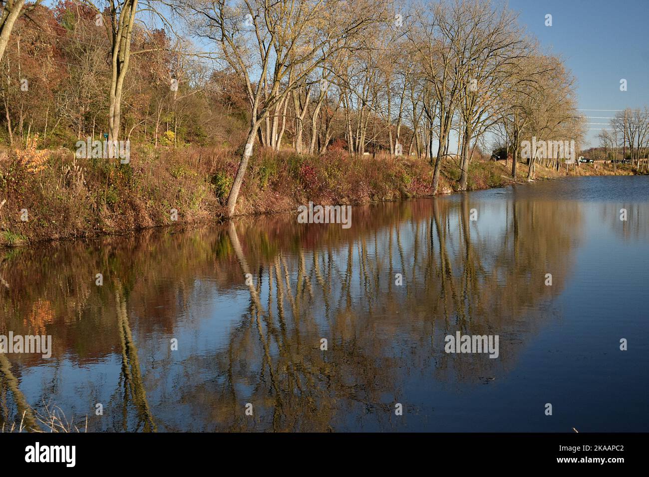 Riflessioni a Salmo Pond nella contea di Dane, WISCONSIN Foto Stock