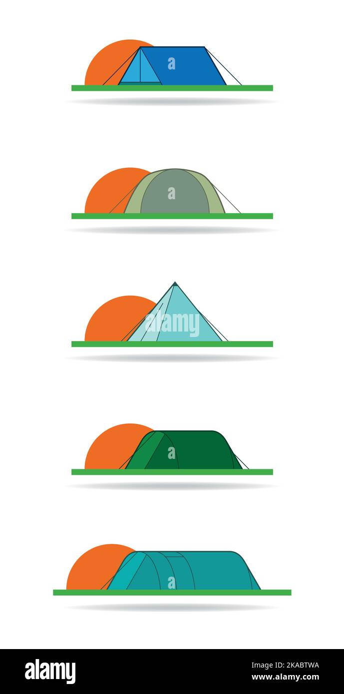 5 tipi diversi di tenda al tramonto Illustrazione Vettoriale