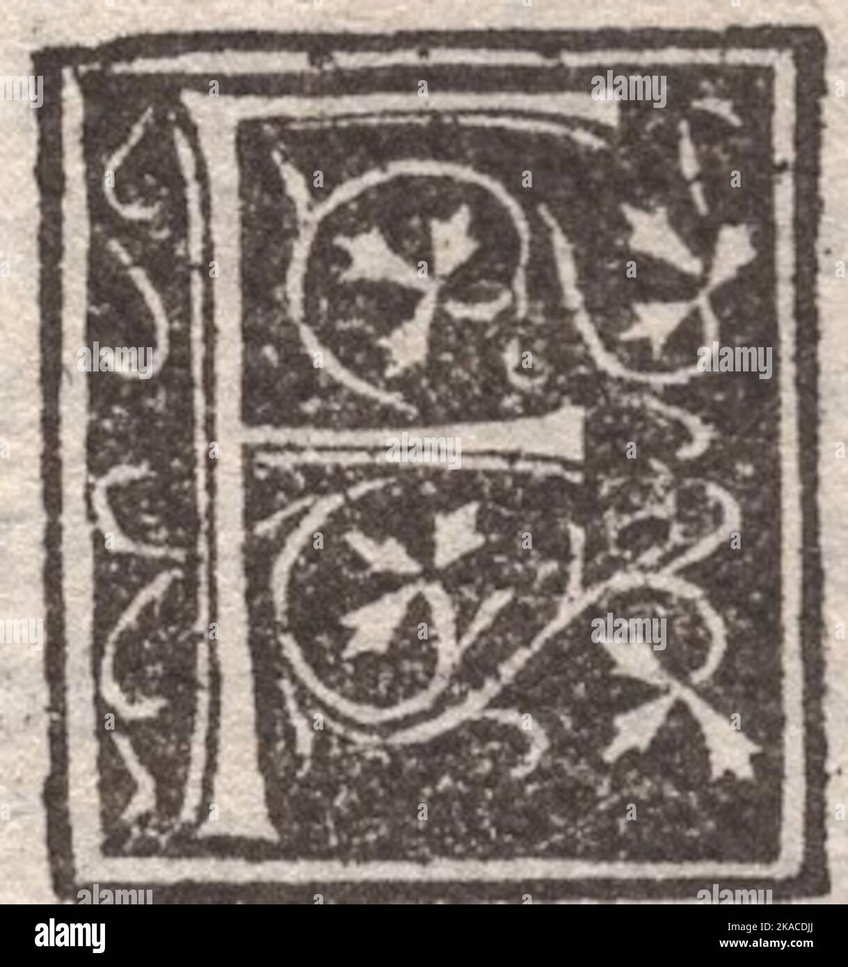 Antica lettera maiuscola decorativa F. Antica illustrazione incisa del 15th ° secolo da una pagina Incunabula Foto Stock