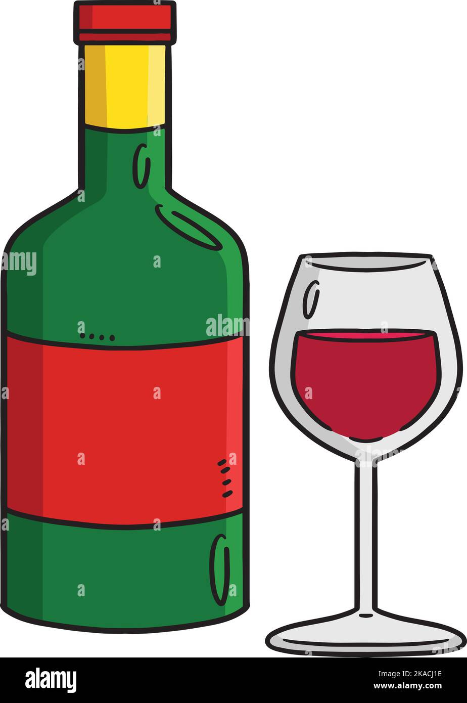 Vetro e vino Cartoon colorato Clipart Illustrazione Vettoriale