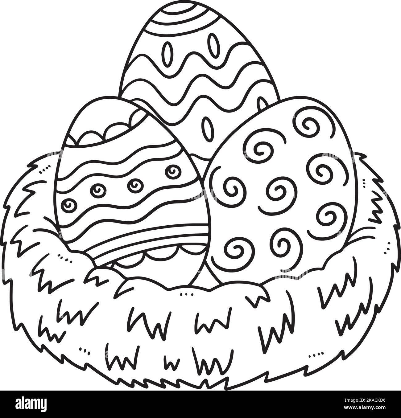 Uova di Pasqua in Nest isolato colorazione pagina Illustrazione Vettoriale