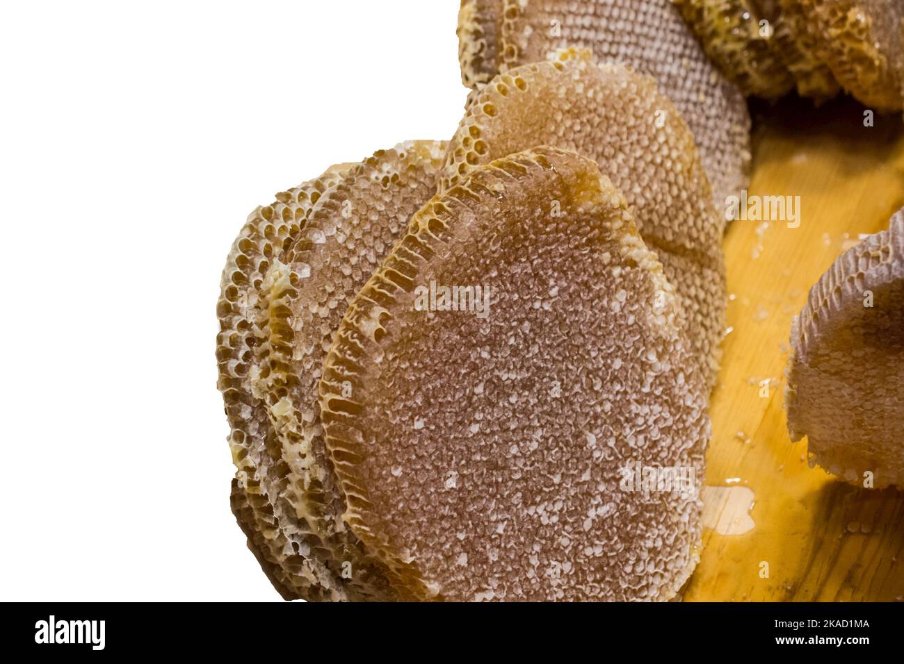 nido d'ape di alveare riempito con miele d'oro, Foto Stock