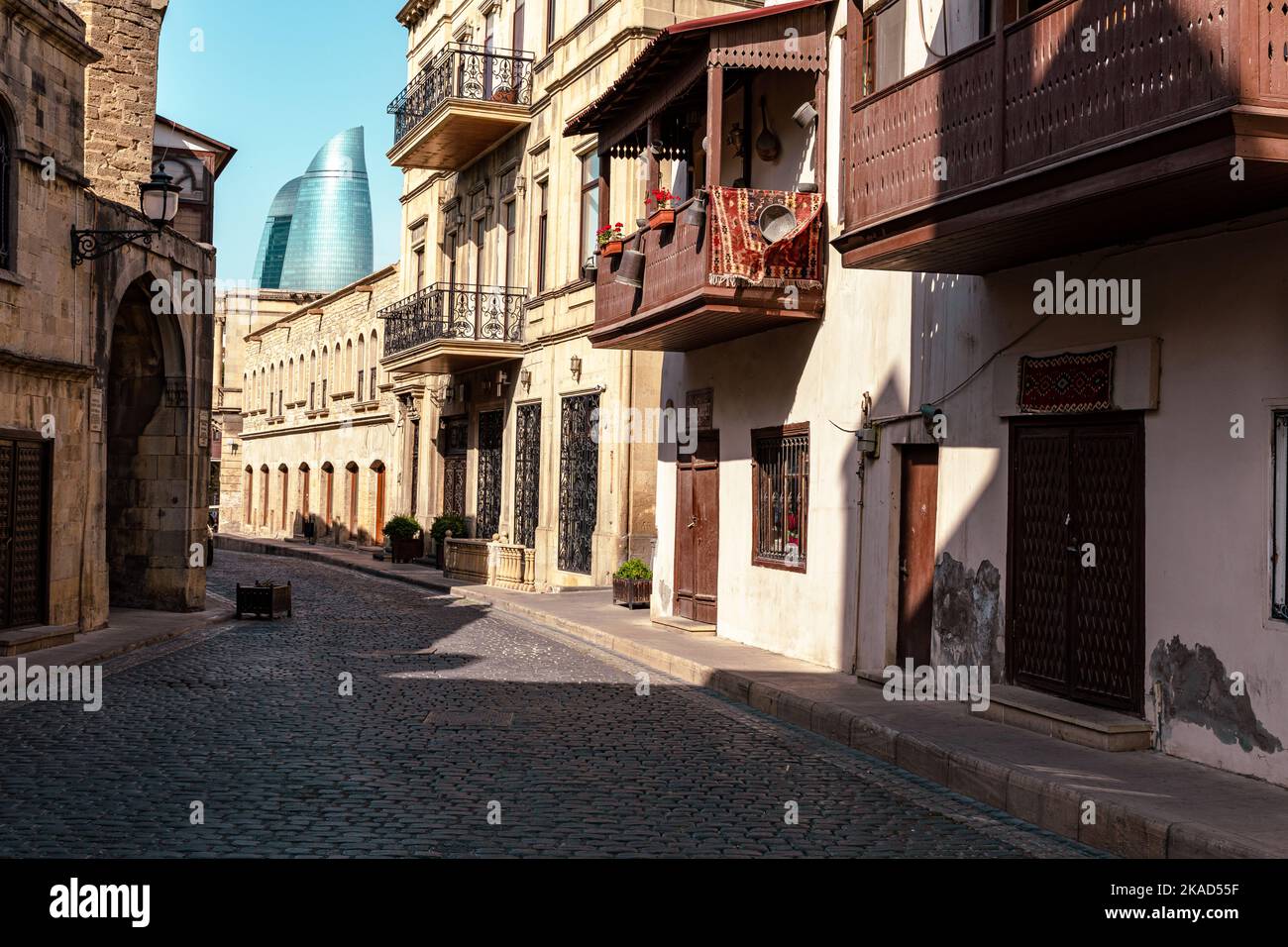 Città vecchia di Baku. Architettura medievale tradizionale. Baku, Repubblica di Azerbaigian. Mar Caspio e della regione del Caucaso. Foto Stock