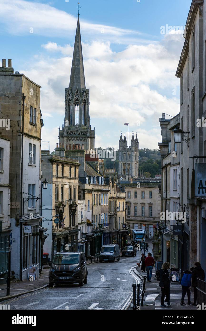 Broad Street a Bath Spa, Somerset, Inghilterra, Regno Unito Foto Stock