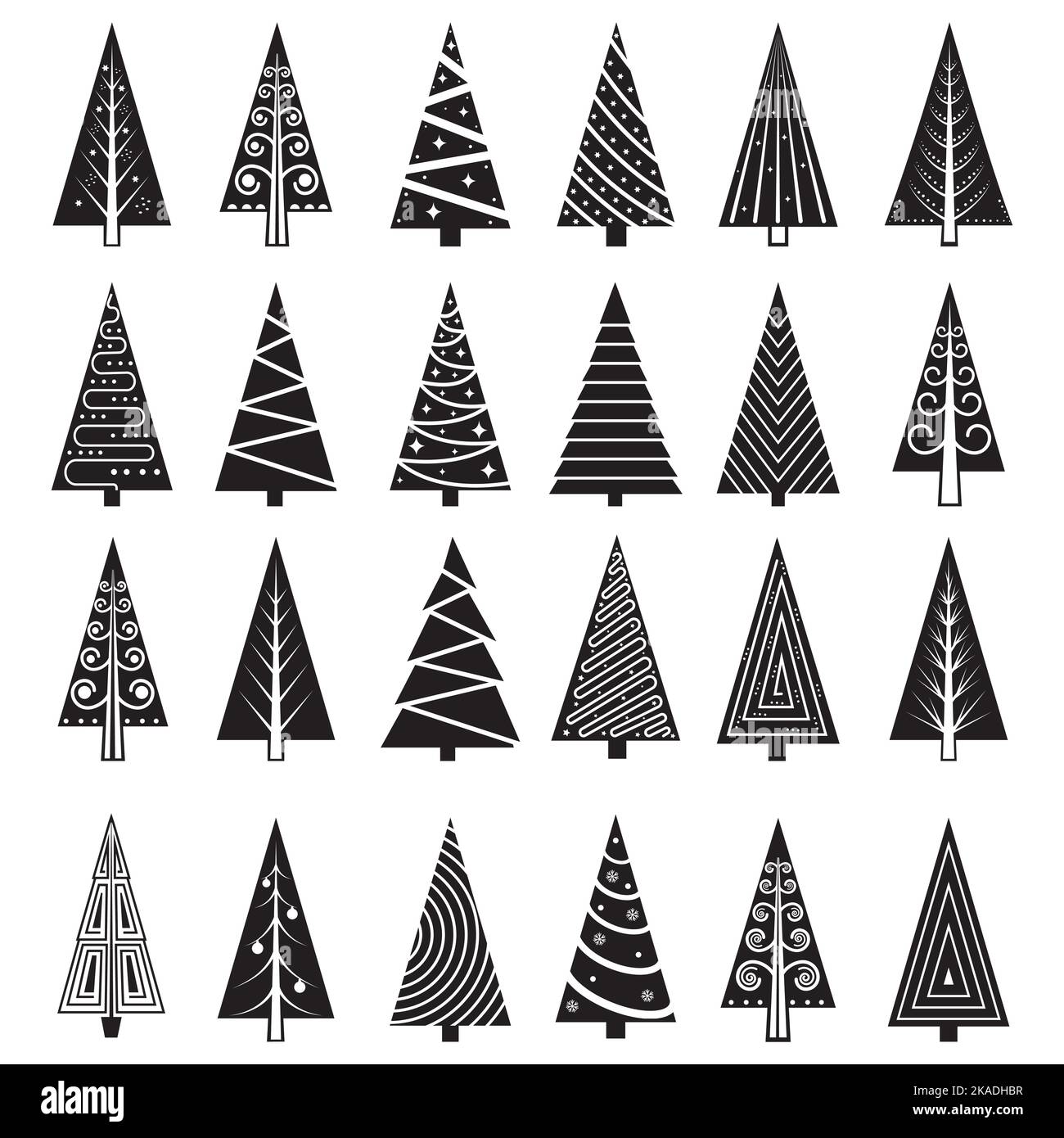 Set di natale albero doodle illustrazione disegnata a mano vettore linea di schizzo. Illustrazione Vettoriale