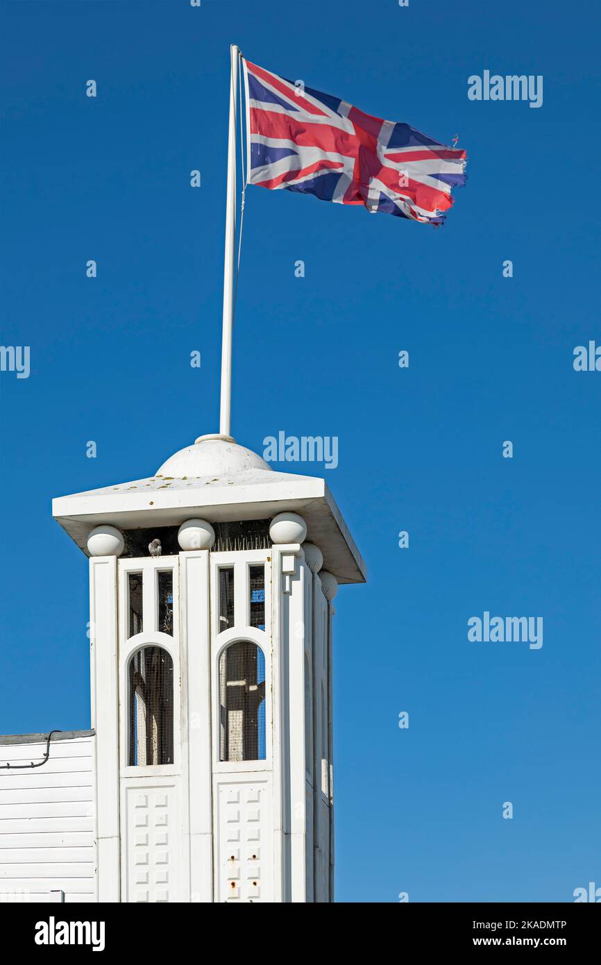 Union Jack, Palace Pier, Brighton, Inghilterra, Gran Bretagna Foto Stock