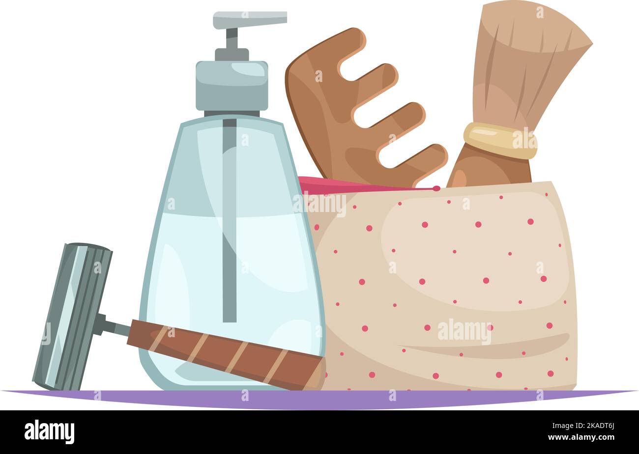 Composizione eco zero per la cernita dei rifiuti con vista solo di prodotti cosmetici organici per l'illustrazione vettoriale maschile Illustrazione Vettoriale