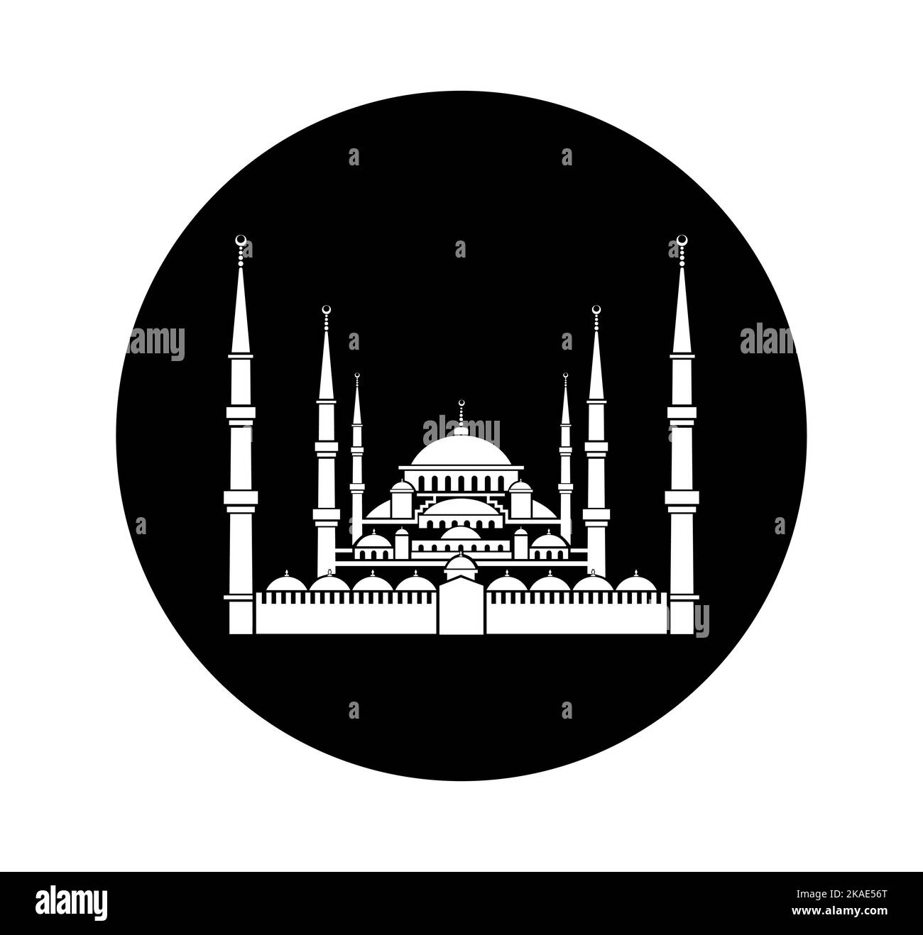 Icona vettoriale della Moschea del Sultano Amhamed. Illustrazione vettoriale in bianco e nero della Moschea del Sultano Amhamed. Icona della Moschea Blu. Illustrazione Vettoriale