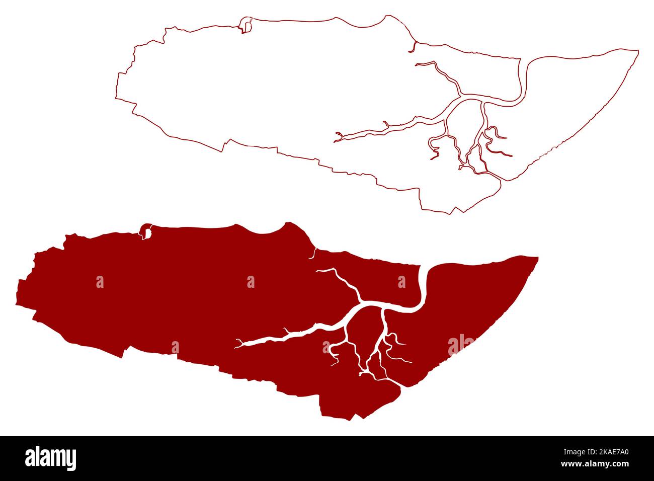 Illustrazione vettoriale della mappa del distretto non metropolitano di Rochford (Regno Unito di Gran Bretagna e Irlanda del Nord, contea cerimoniale Essex, Inghilterra), s Illustrazione Vettoriale