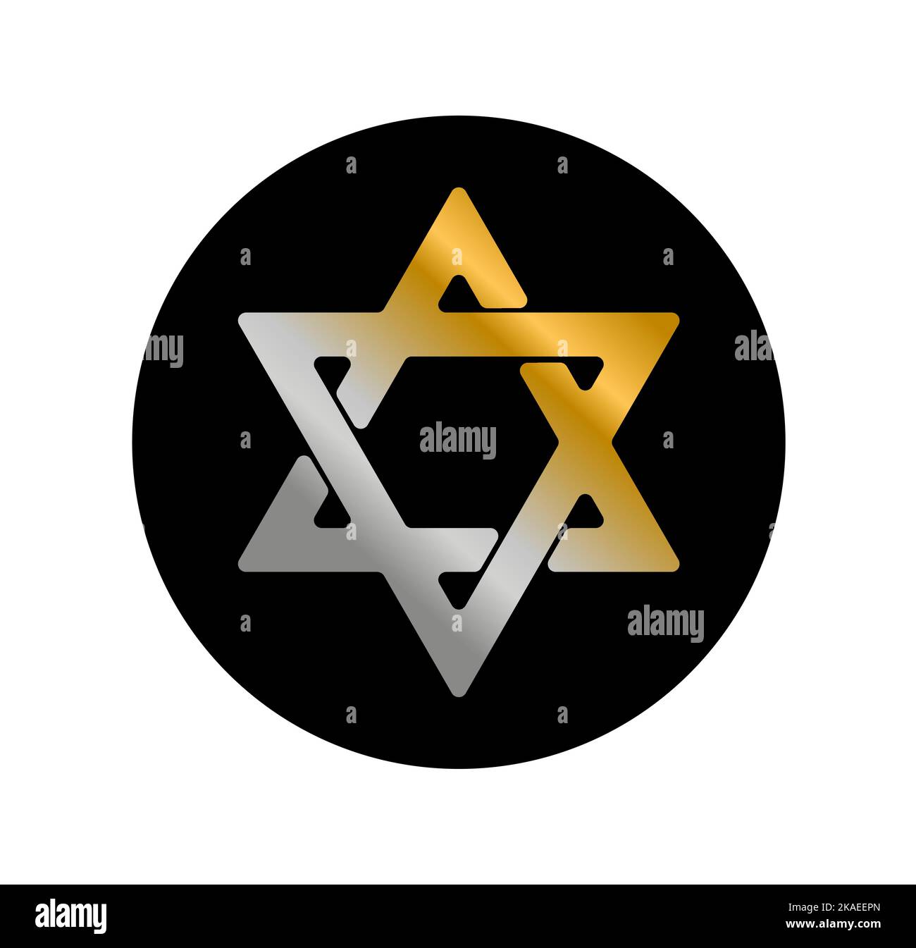 Icona del vettore del simbolismo ebraico. La Stella di Davide, è un simbolo del giudaismo come una religione con i colori dell'argento e dell'oro. Illustrazione Vettoriale