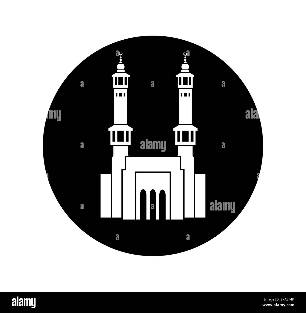Un disegno vettoriale dell'icona frontale di Masjid al Haram su sfondo bianco Illustrazione Vettoriale