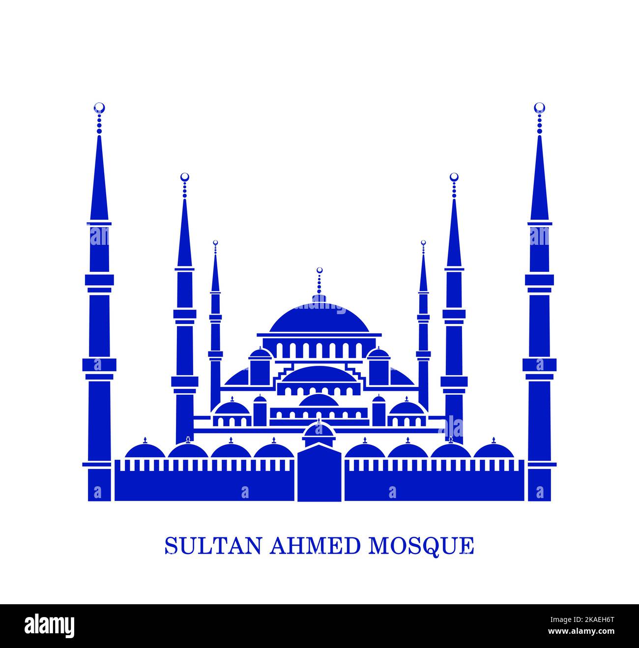 Icona vettoriale della Moschea del Sultano Amhamed. Illustrazione vettoriale blu della Moschea del Sultano Amhamed. Icona della Moschea Blu. Illustrazione Vettoriale