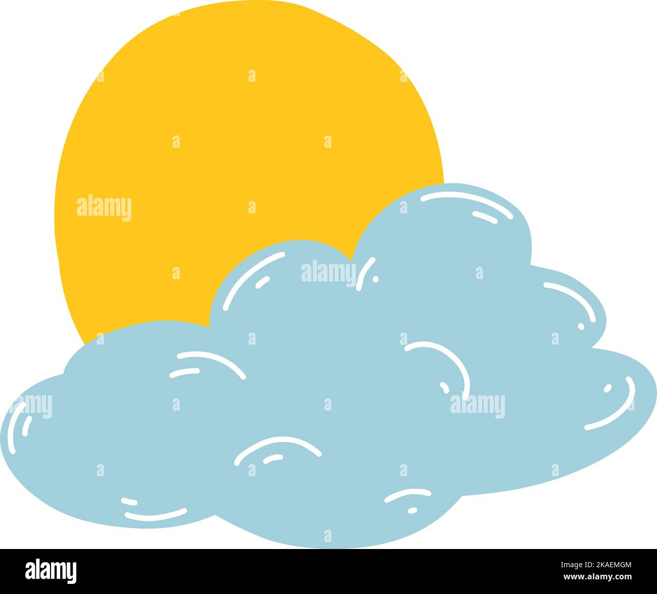 Cartoon mano disegnata nuvola e sole. Illustrazione vettoriale delle previsioni meteorologiche, fenomeni naturali in stile infantile. Illustrazione Vettoriale