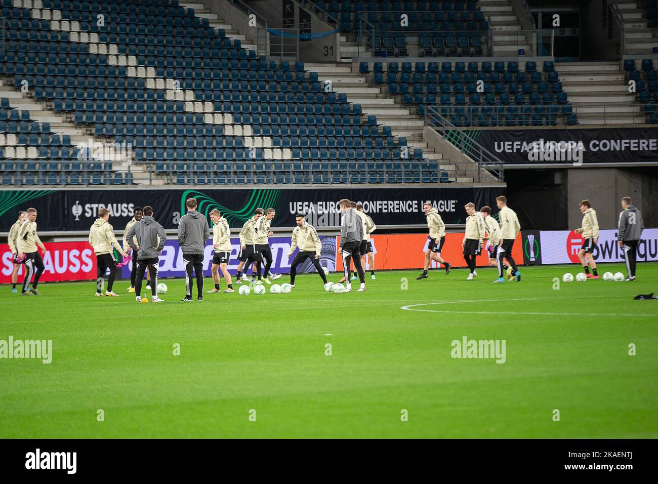 L'immagine mostra una sessione di allenamento della squadra norvegese Molde FK, mercoledì 02 novembre 2022 a Gand, in preparazione della partita di domani contro la squadra di calcio belga KAA Gand, il giorno 6/6 della tappa di gruppo della UEFA Europa Conference League. FOTO DI BELGA JAMES ARTHUR GEKIERE Foto Stock