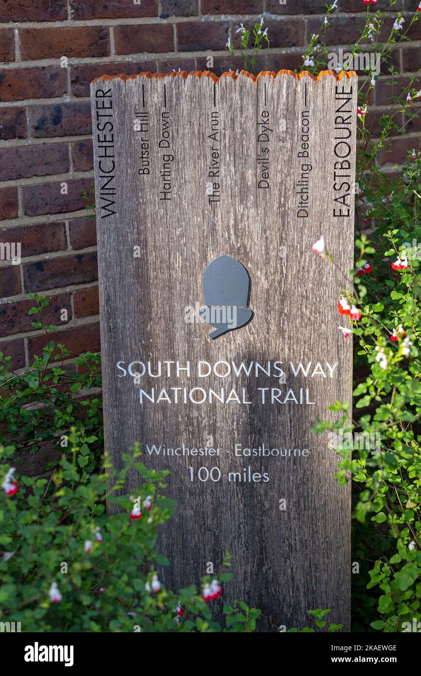 Cartello informativo, South Downs Way, Winchester, Hampshire, Inghilterra, Gran Bretagna Foto Stock
