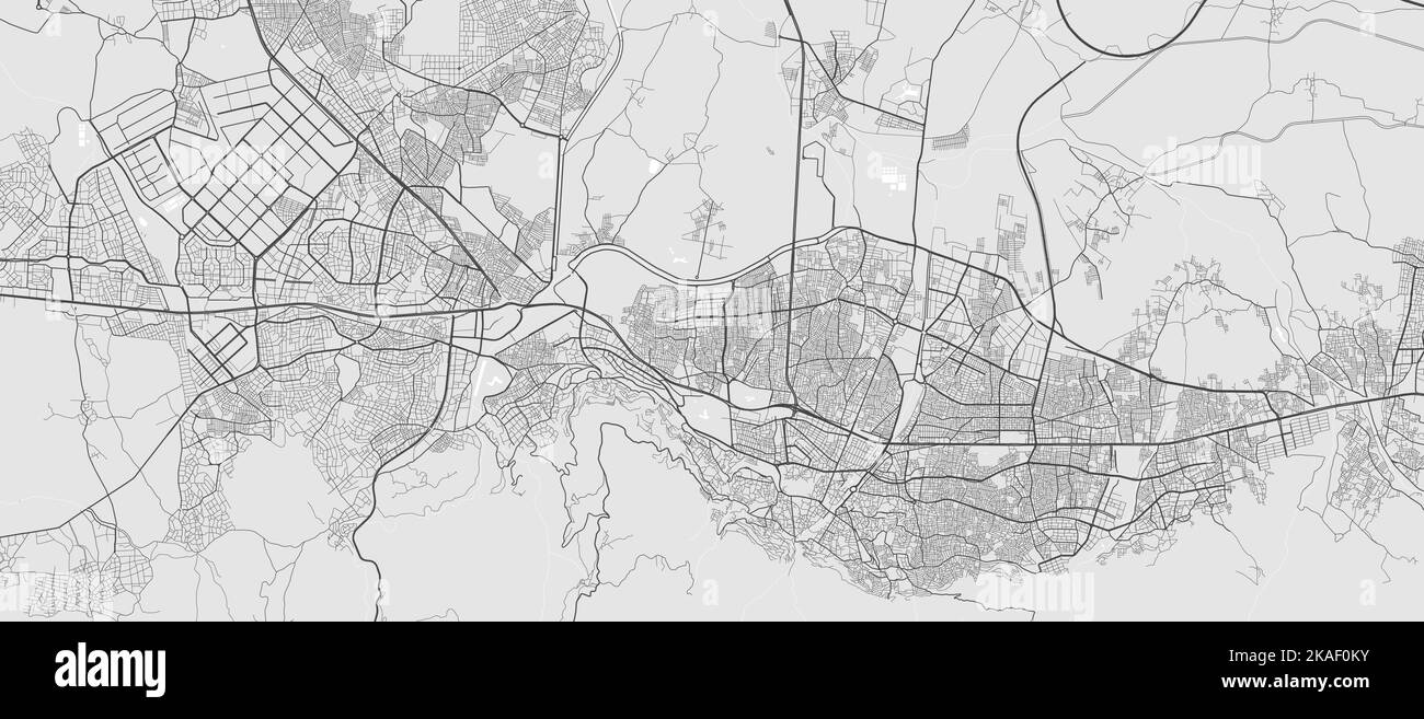 Mappa della città di Bursa. Poster in bianco e nero urbano. Immagine della mappa stradale con vista dell'area metropolitana. Illustrazione Vettoriale