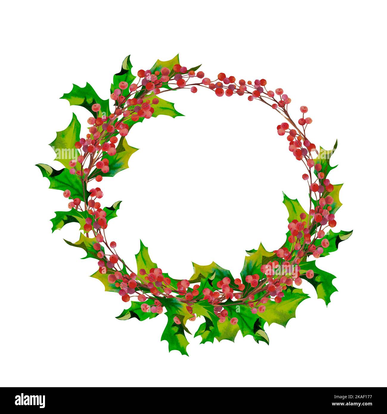 Corona di Natale fatta di mistletoe. Decorazione di Natale. Illustrazione acquerello Foto Stock