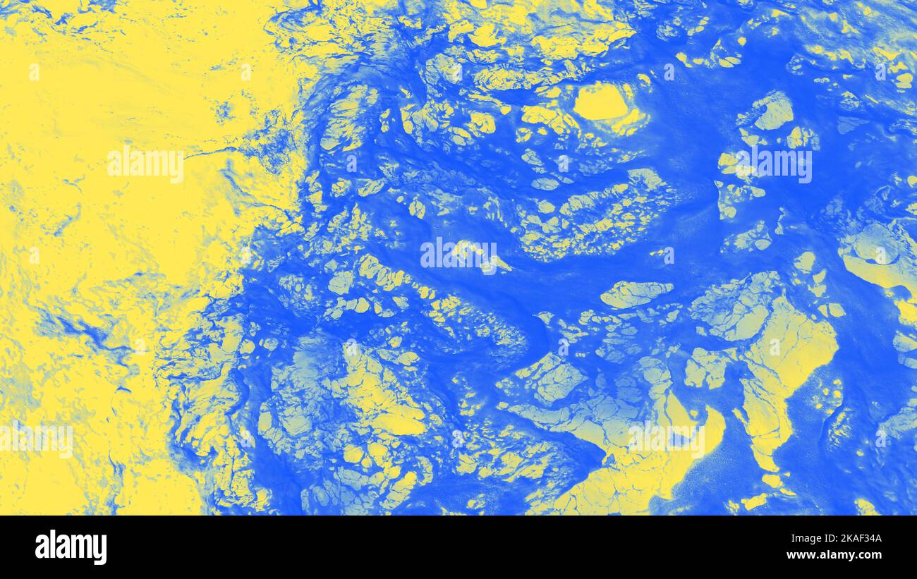 Sfondo panoramico astratto sfocato blu e giallo come marmo, spazio copia Foto Stock